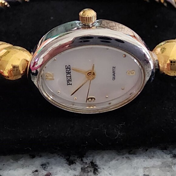 Vintage Pedre Ladies Watch-White/Yellow Gold-Plated-Twisted Style Bracelet Band - Picture 5 of 9